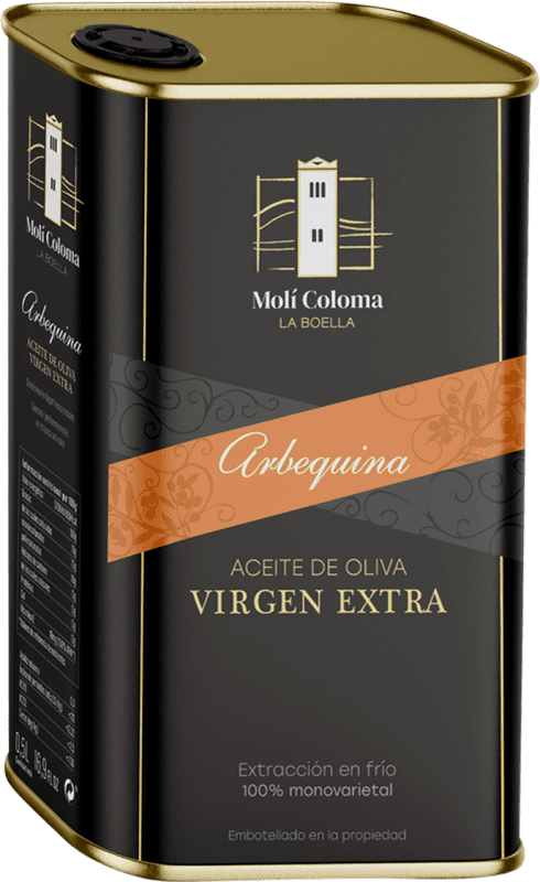 11,95 € Envío gratis | Aceite de Oliva Finca Molí Coloma La Boella AOVE Virgen Extra D.O.P. Siurana Lata 50 cl