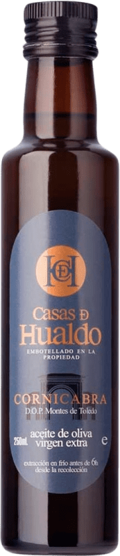 Kostenloser Versand | Olivenöl Casas de Hualdo E-NOL Extra Nativ D.O. Montes de Toledo Kastilien-La Mancha Spanien Cornicabra Kleine Flasche 25 cl Glas
