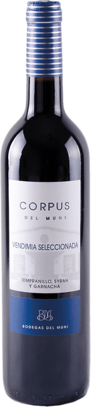 6,95 € | 赤ワイン Muni Corpus VS Vendimia Seleccionada — 選別収穫 I.G.P. Vino de la Tierra de Castilla スペイン Tempranillo — テンプラニーリョ, Syrah — シラー, Garnacha — グルナッシュ 75 cl