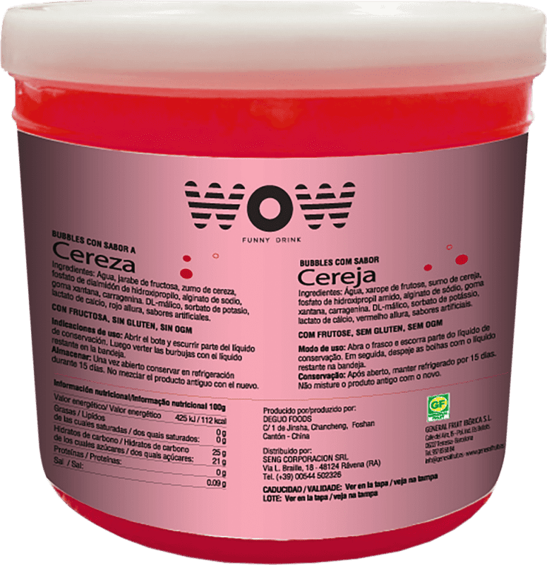 Spedizione Gratuita | Sciroppo per Cocktail WOW Cereza Topping Bubble Fruit 3 Kg Spagna Tanica 3 L