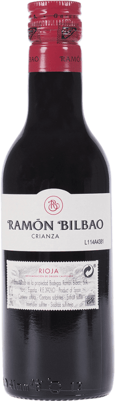 Free Shipping | 24 units box Red Wine Ramón Bilbao Crianza — Aged D.O.Ca. Rioja The Rioja Spain Tempranillo Small Bottle 20 cl