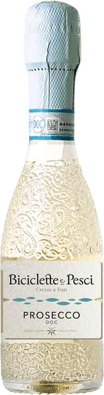 119,95 € Spedizione Gratuita | Scatola da 24 unità Spumante Bianco Family Owned Biciclette e Pesci D.O.C. Prosecco Bottiglietta 20 cl