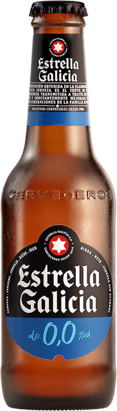 26,95 € Envio grátis | Caixa de 24 unidades Cerveja Estrella Galicia 0,0 Garrafa Pequena 25 cl