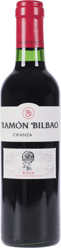 116,95 € Kostenloser Versand | 12 Einheiten Box Rotwein Ramón Bilbao Tinto Alterung D.O.Ca. Rioja Halbe Flasche 37 cl