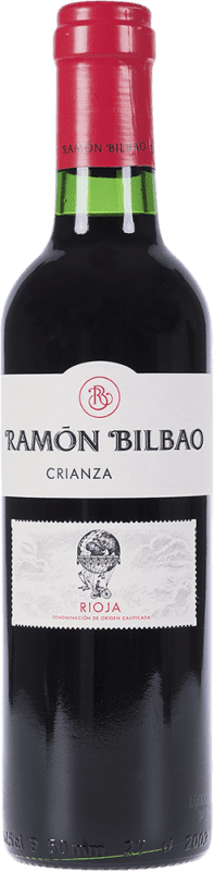 106,95 € Envoi gratuit | Boîte de 12 unités Vin Rouge Ramón Bilbao Crianza D.O.Ca. Rioja Demi-Bouteille 37 cl