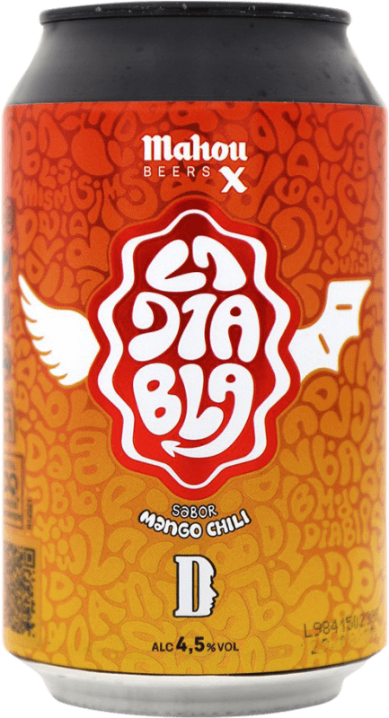 3,95 € | Пиво Mahou La Diabla x Duki Испания Жестяная банка 33 cl Mango — Манго, Chili Pepper — Стручковый перец