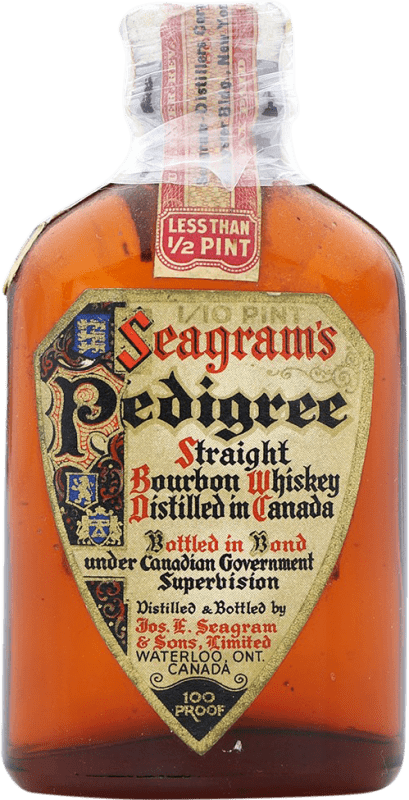 Spedizione Gratuita | Whisky Bourbon Seagram's Pedigree Esemplare da Collezione Canada 8 Anni Bottiglia Miniatura 5 cl