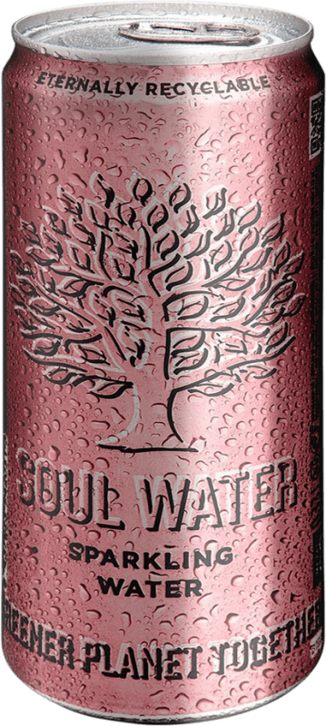 Kostenloser Versand | 24 Einheiten Box Wasser Menno Koopmans Soul Water Sparkling Balearen Spanien Alu-Dose 33 cl