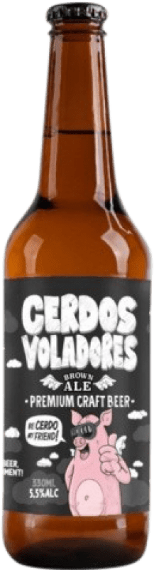 Envio grátis | Cerveja Barcelona Beer Cerdos Voladores Brown Ale Espanha Garrafa Terço 33 cl