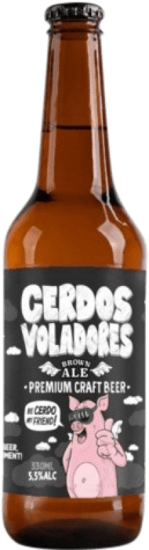 1,95 € Envio grátis | Cerveja Barcelona Beer Cerdos Voladores Brown Ale Garrafinha Terço 33 cl