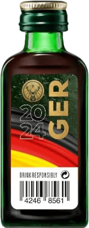 13,95 € Envío gratis | Caja de 9 unidades Licor de hierbas Mast Jägermeister EM-Edition Botellín Miniatura 2 cl