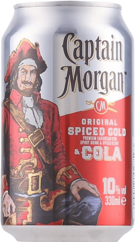 26,95 € Envío gratis | Caja de 12 unidades Refrescos y Mixers Captain Morgan Rum & Cola Lata 33 cl