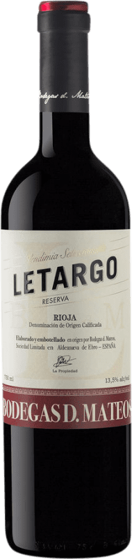 Бесплатная доставка | Красное вино D. Mateos Letargo Резерв D.O.Ca. Rioja Ла-Риоха Испания Tempranillo, Grenache, Graciano 75 cl