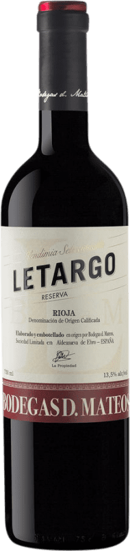 Free Shipping | Red wine D. Mateos Letargo Reserve D.O.Ca. Rioja The Rioja Spain Tempranillo, Grenache, Graciano 75 cl