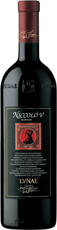 Free Shipping | Red wine Lunae Niccoló V Reserve D.O.C. Colli di Luni Italy Merlot, Sangiovese, Pollera Nera 75 cl