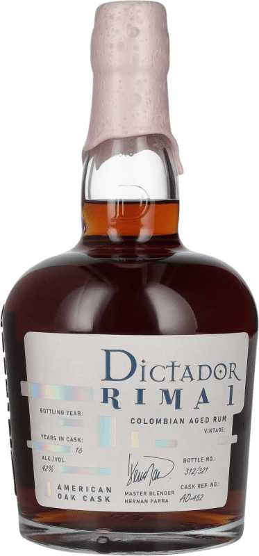 Envío gratis | Ron Dictador Rima 1 American, Oak Cask Finish — Acabado en Barrica de Roble Colombia 16 Años 70 cl