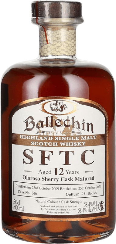 Kostenloser Versand | Whiskey Blended Edradour Ballechin Oloroso Sherry Cask Matured SFTC Straight From The Cask Großbritannien 12 Jahre Medium Flasche 50 cl