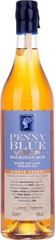 Spedizione Gratuita | Rum Medine Penny Blue Single Estate — Tenuta Unica VSOP Very Superior Old Pale — Molto Superiore Vecchio Mauritius 70 cl