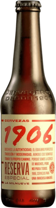 55,95 € Envio grátis | Caixa de 24 unidades Cerveja Estrella Galicia 1906 Especial Lager Extra Reserva Garrafa Terço 33 cl