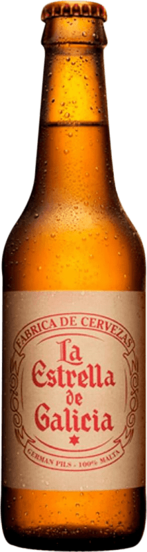 Envio grátis | Caixa de 24 unidades Cerveja Estrella Galicia Lager Premium Espanha Garrafa Terço 33 cl