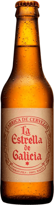 56,95 € Envio grátis | Caixa de 24 unidades Cerveja Estrella Galicia La Estrella de Galicia Lager Premium Garrafa Terço 33 cl