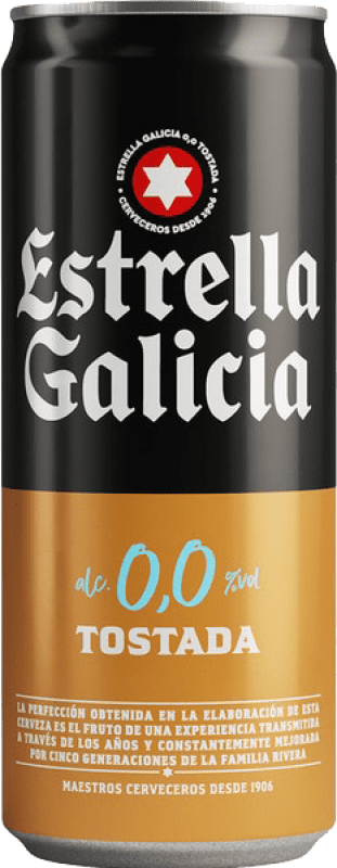 Kostenloser Versand | 24 Einheiten Box Bier Estrella Galicia Tostada Lager 0,0 Spanien Alu-Dose 33 cl Alkoholfrei