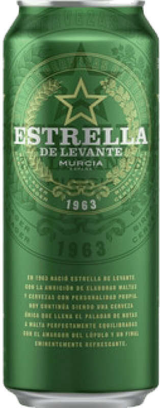 Kostenloser Versand | 24 Einheiten Box Bier Estrella de Levante Lager Region von Murcia Spanien Alu-Dose 50 cl