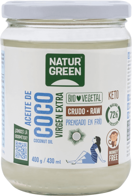 13,95 € Envío gratis | Aceite de Cocina Natur Green Coco Virgen Extra Bio Botella Medium 50 cl