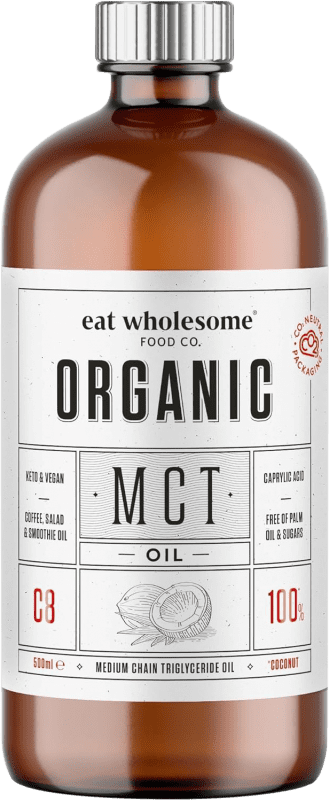 Spedizione Gratuita | Olio da Cucina Eat Wholesome MCT C8 Coconut High Glass Organic Regno Unito Bottiglia Medium 50 cl