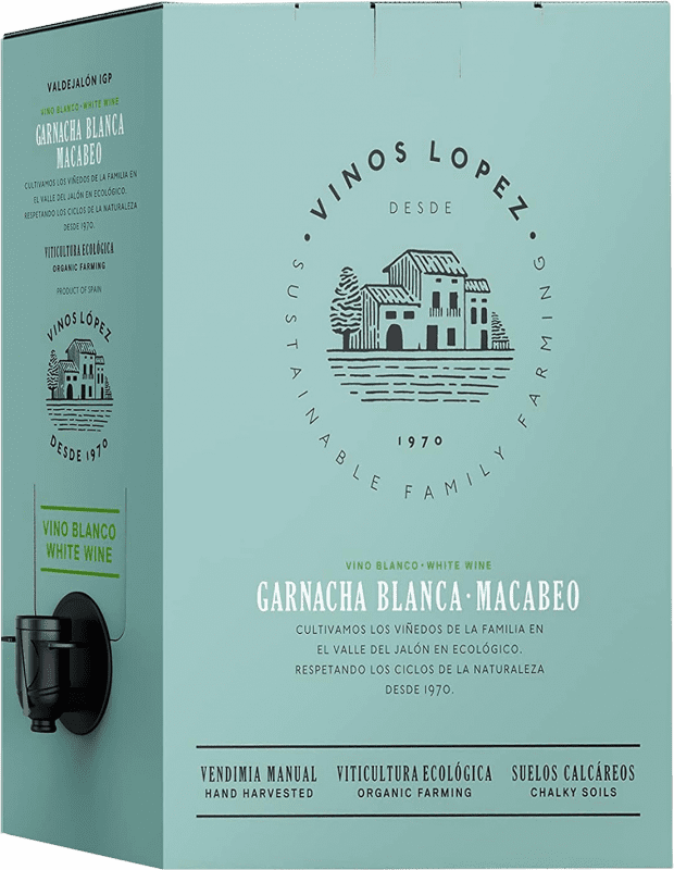 Envio grátis | Vinho Branco Vinos López Macabeo Garnacha I.G.P. Vino de la Tierra de Valdejalón Aragão Espanha Garnacha — Grenache, Macabeo Bag in Box 3 L