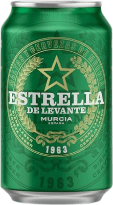 19,95 € | Коробка из 24 единиц Пиво Estrella de Levante Lager Регион Мурсия Испания Банка 33 cl