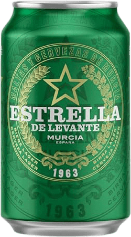 Бесплатная доставка | Коробка из 24 единиц Пиво Estrella de Levante Lager Регион Мурсия Испания Жестяная банка 33 cl