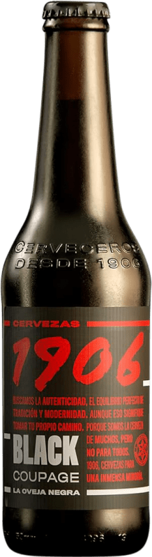 Envio grátis | Caixa de 24 unidades Cerveja Estrella Galicia 1906 Black Coupage Premium Extra Espanha Garrafa Terço 33 cl