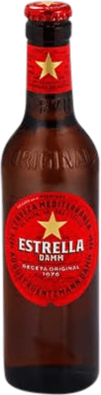 Kostenloser Versand | 24 Einheiten Box Bier Estrella Damm Spanien Drittel-Liter-Flasche 33 cl