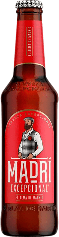 Envio grátis | Caixa de 24 unidades Cerveja Madrí Excepcional. Lager Espanha Garrafa Terço 33 cl