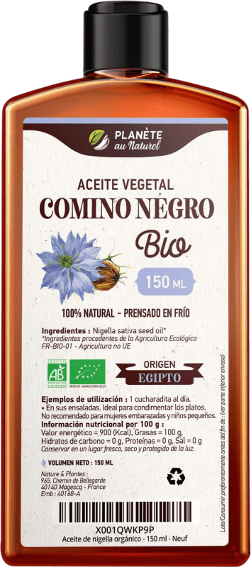 Envío gratis | Aceite Vegetal Planète au Naturel Nero Natural, Nero — Negro Egipto Organic — Ecológico Botellín 15 cl Comino