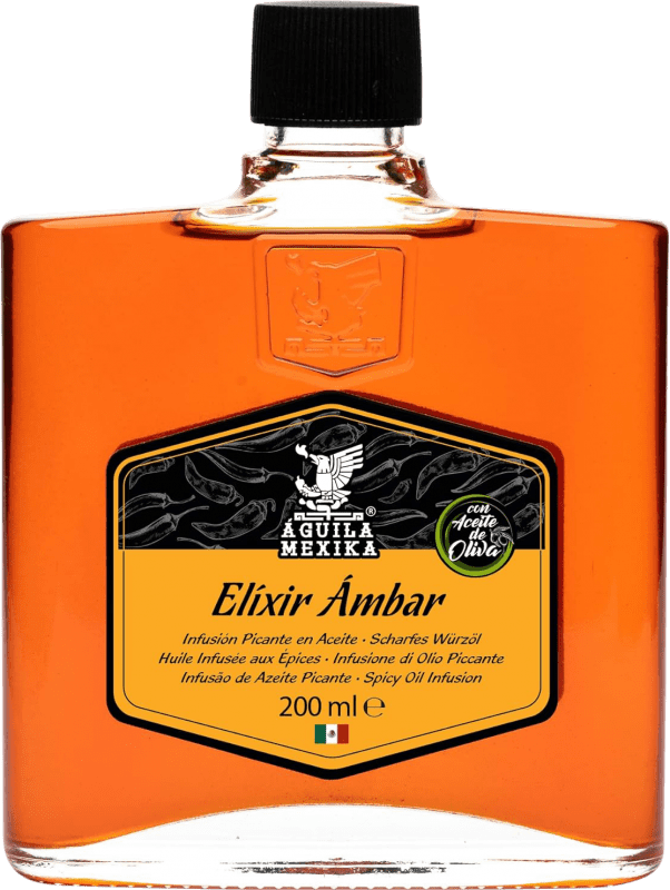 Free Shipping | Cooking Oil Aguila Mexika. Elíxir Ámbar Virgen Chipotle Morita & Rojo de Árbol Ajo Mexico Small Bottle 20 cl