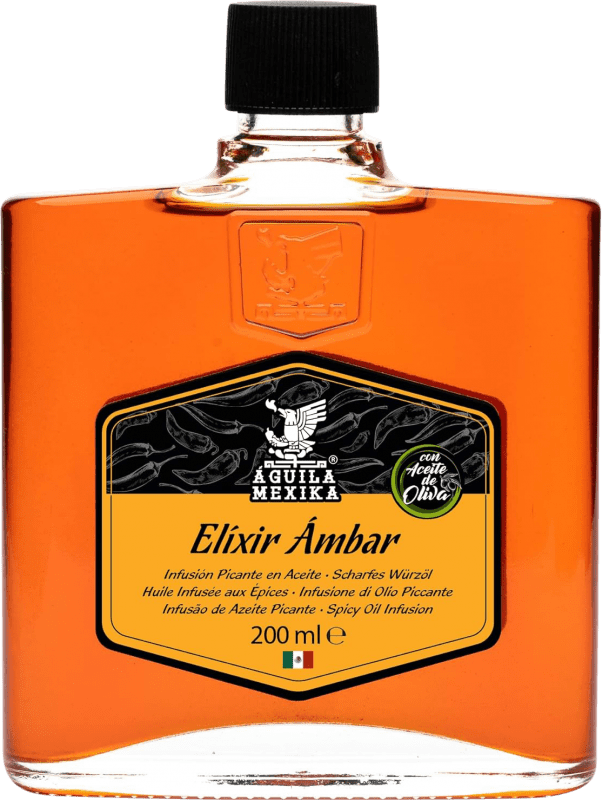 Envio grátis | Óleo de Cozinha Aguila Mexika. Elíxir Ámbar Virgen Chipotle Morita & Rojo de Árbol Ajo México Garrafa Pequena 20 cl