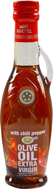 Spedizione Gratuita | Olio d'Oliva Korvel EVO Extra Vergine Grecia Bottiglietta 25 cl Chili Pepper — Peperoncino Spedizione Gratuita | Olio d'Oliva Korvel EVO Extra Vergine Grecia Bottiglietta 25 cl Chili Pepper — Peperoncino