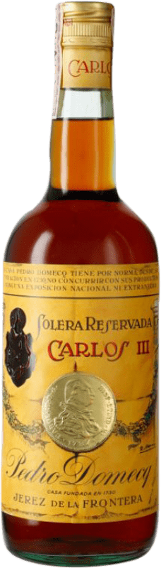 Envio grátis | Brandy Conhaque Pedro Domecq Fundador Carlos III Precinta 4 Pesetas Ejemplar Coleccionista Espanha 1 L