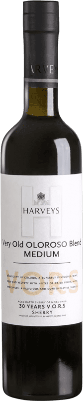 95,95 € Бесплатная доставка | Креплёное вино Harvey's Medium — Полу Oloroso — Олоросо VORS Very Old Rare Sherry — Очень старый и редкий D.O. Jerez-Xérès-Sherry 30 Лет Средняя бутылка 50 cl
