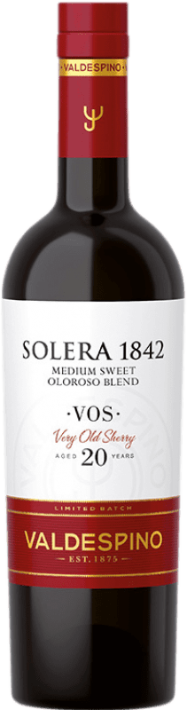 Kostenloser Versand | Süßwein Valdespino 1842 Solera, Oloroso VOS Very Old Sherry — Sehr Alter D.O. Jerez-Xérès-Sherry Andalusien Spanien Palomino Fino, Pedro Ximénez 20 Jahre Medium-Flasche 50 cl