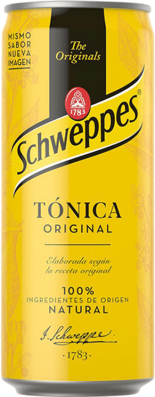 35,95 € Envío gratis | Caja de 24 unidades Refrescos Schweppes Lata 20 cl Tonic Water — Tónica