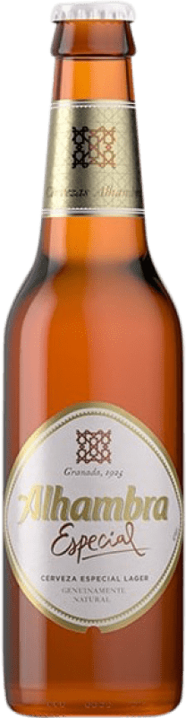 Kostenloser Versand | 24 Einheiten Box Bier Alhambra Especial Vidrio RET Andalusien Spanien Drittel-Liter-Flasche 33 cl