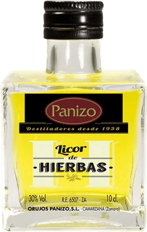 Envio grátis | Licor de ervas Panizo Cubo Castela e Leão Espanha Garrafa Miniatura 10 cl