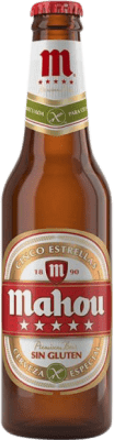 Kostenloser Versand | 24 Einheiten Box Bier Mahou Sin Gluten Gemeinschaft von Madrid Spanien Kleine Flasche 25 cl