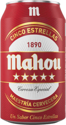 25,95 € | Коробка из 24 единиц Пиво Mahou 5 Estrellas Сообщество Мадрида Испания Банка 33 cl