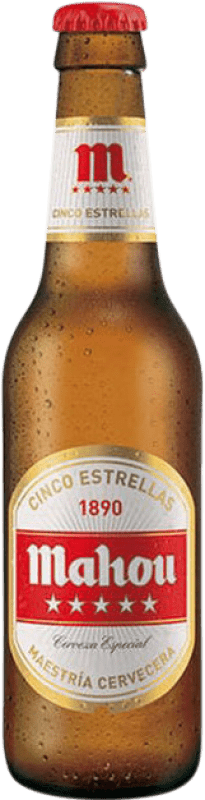 Kostenloser Versand | 30 Einheiten Box Bier Mahou 5 Estrellas Vidrio RET Gemeinschaft von Madrid Spanien Kleine Flasche 20 cl