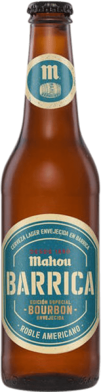 36,95 € | 12 units box Beer Mahou Lager Madrid's community Spain Third-Liter Bottle 33 cl Bourbon