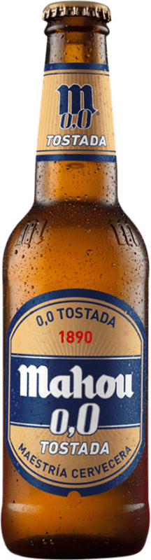 Free Shipping | 24 units box Beer Mahou Tostada 0,0 Madrid's community Spain One-Third Bottle 33 cl Alcohol-Free